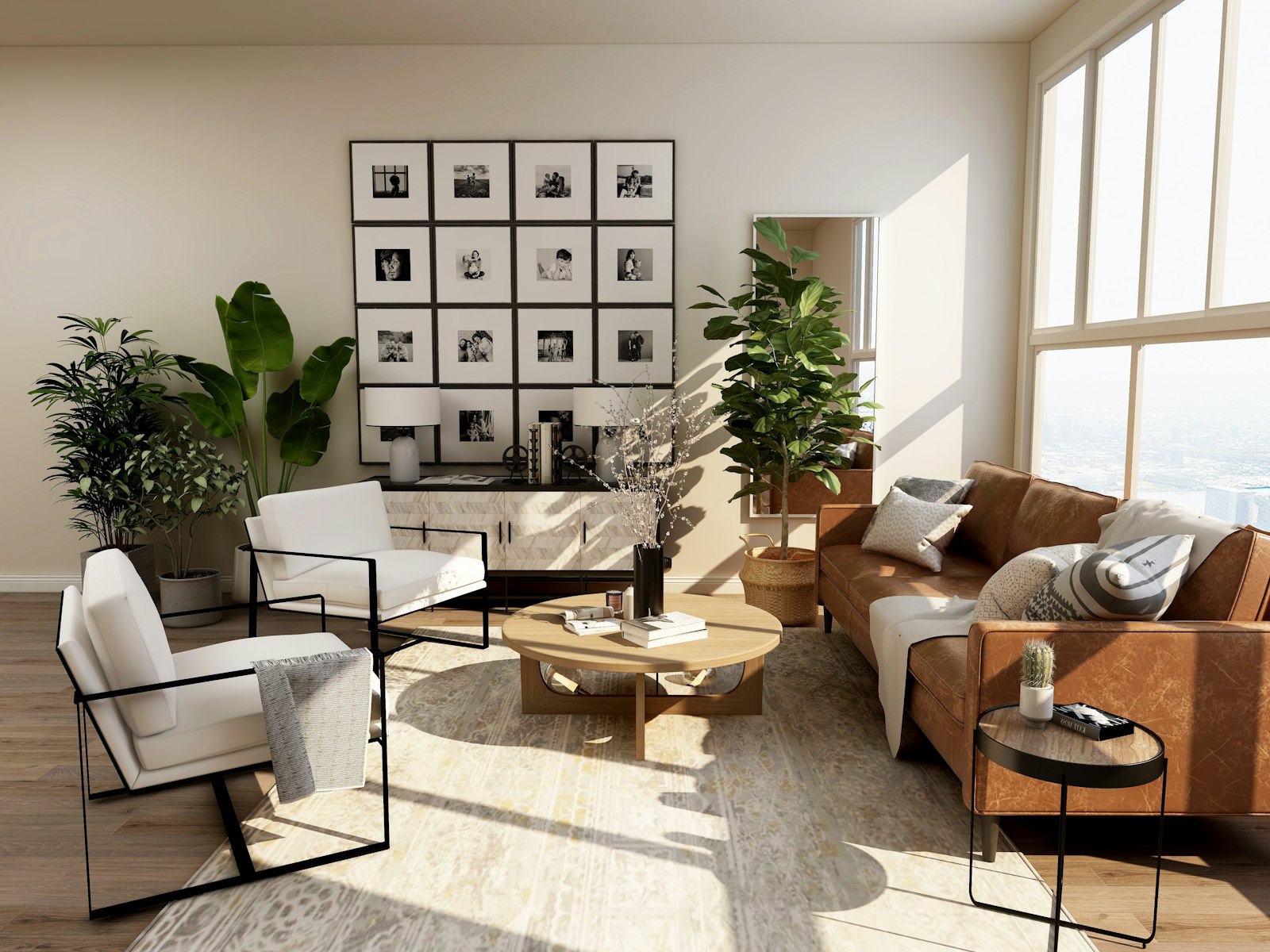 Living room with freshly painted warm neutral walls